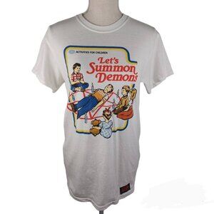Steven Rhodes T-Shirt Small White "Lets Summon Demons" Print -Dark Humor Tees